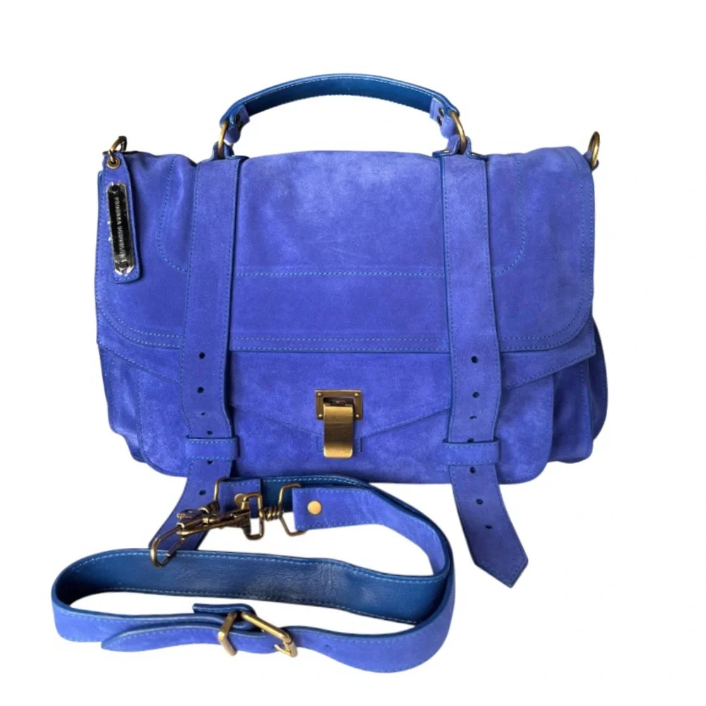 🆕🩷PROENZA SCHOULER Iconic Suede PS1 Shoulder Bag Satchel • *LARGE* • COBALT BLUE